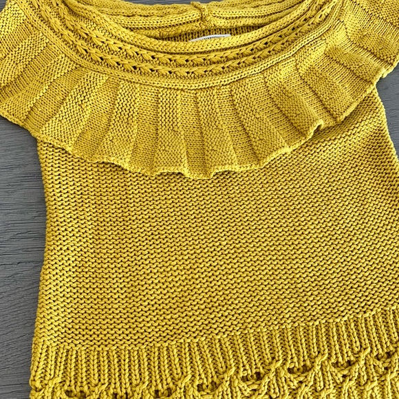 Anthropologie Sweater Size M P Marigold Yellow Cotton Off Shoulder Wide Neck - Picture 2 of 15